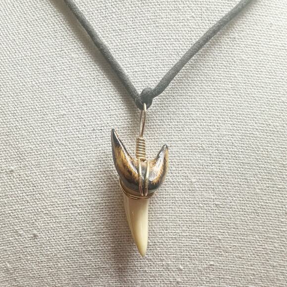 Shark Tooth Wire Wrapped Necklace Beachy Casual Jewelry Coastal Cowgirl Boho - Picture 1 of 9